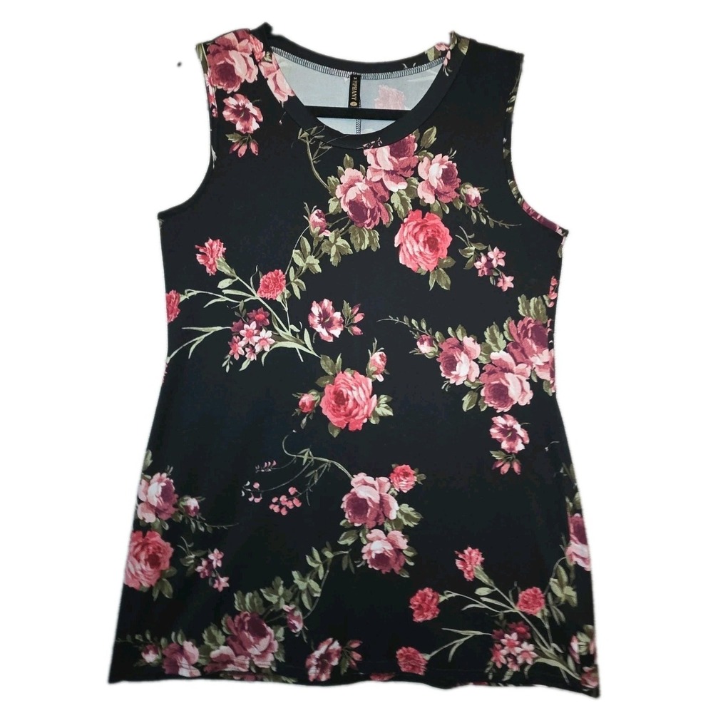 Piphany Honey & Lace Floral Shift Dress Medium Sleeveless Roses Stretch Soft
